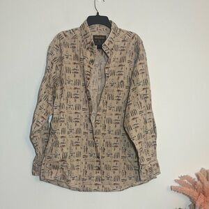 Woolrich Tan Long Sleeve Button Down Shirt Fishing Rod Fish Tackle Men's XL